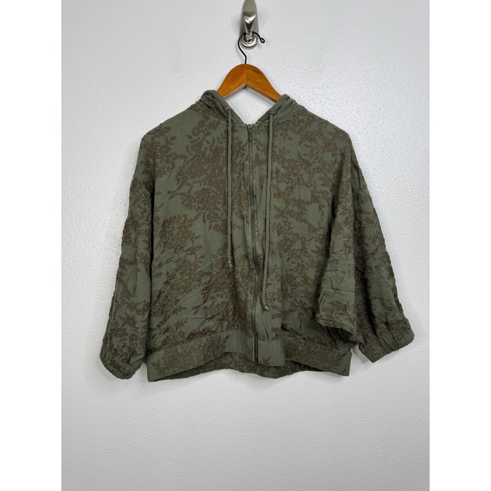 Saturday Sunday Anthropologie Green Floral Embroidered‎ Zip Up Hoodie Large